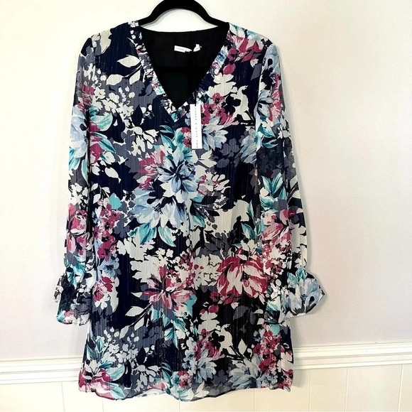 Three Eighty Two Women’s Ruffle Sleeve V-Neck Mini Dress in Como Size M NWT - Picture 2 of 10